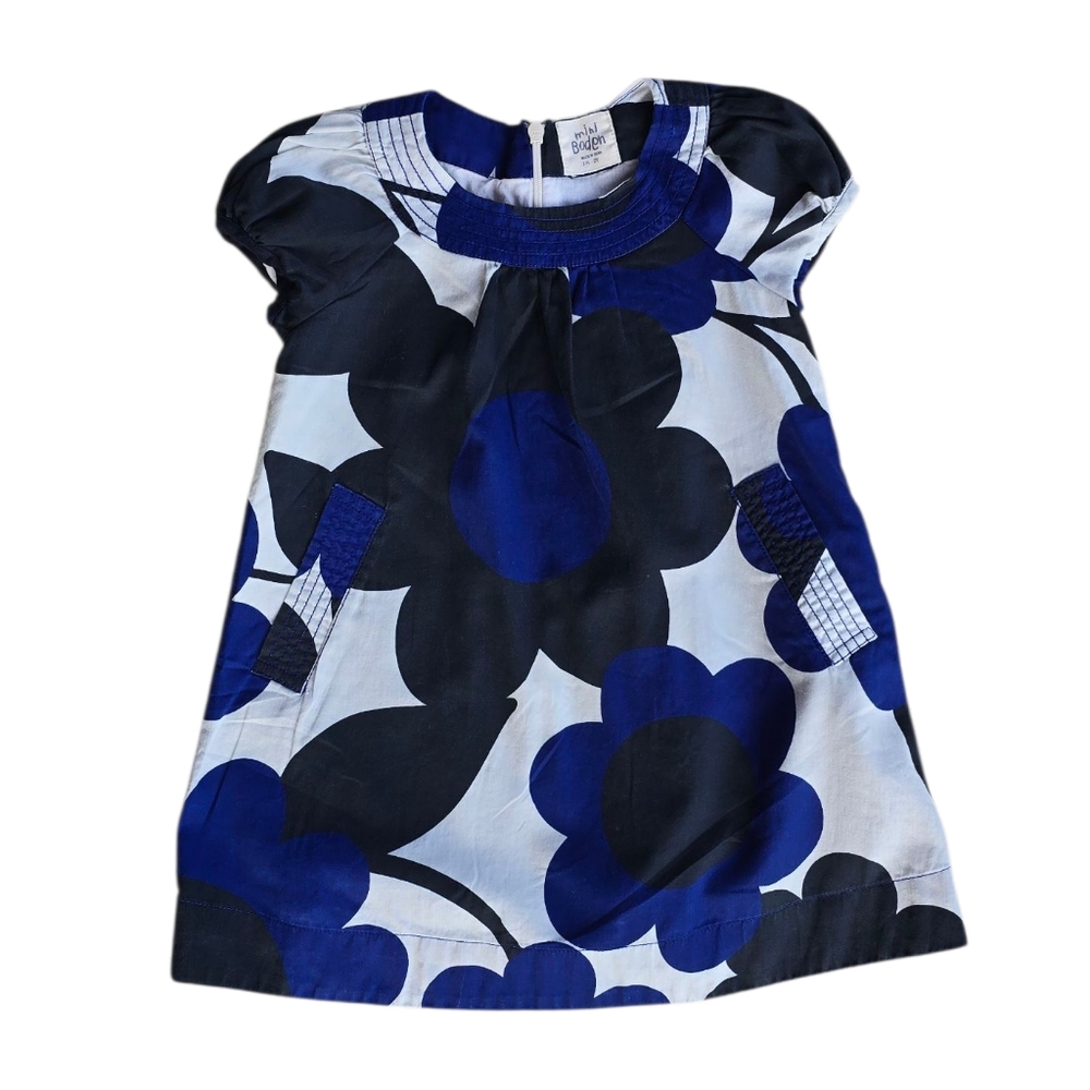 Mini Boden Floral Cotton Dress Black Blue White 18 24 Months - Picture 2 of 5